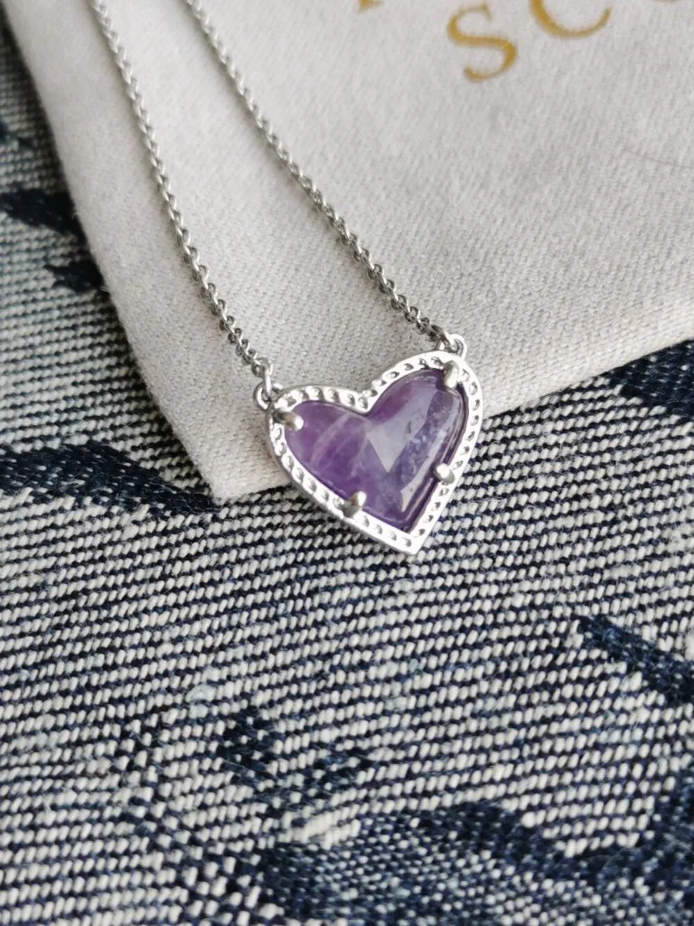 Kendra Scott Amethyst Silver Necklace - Ari Heart